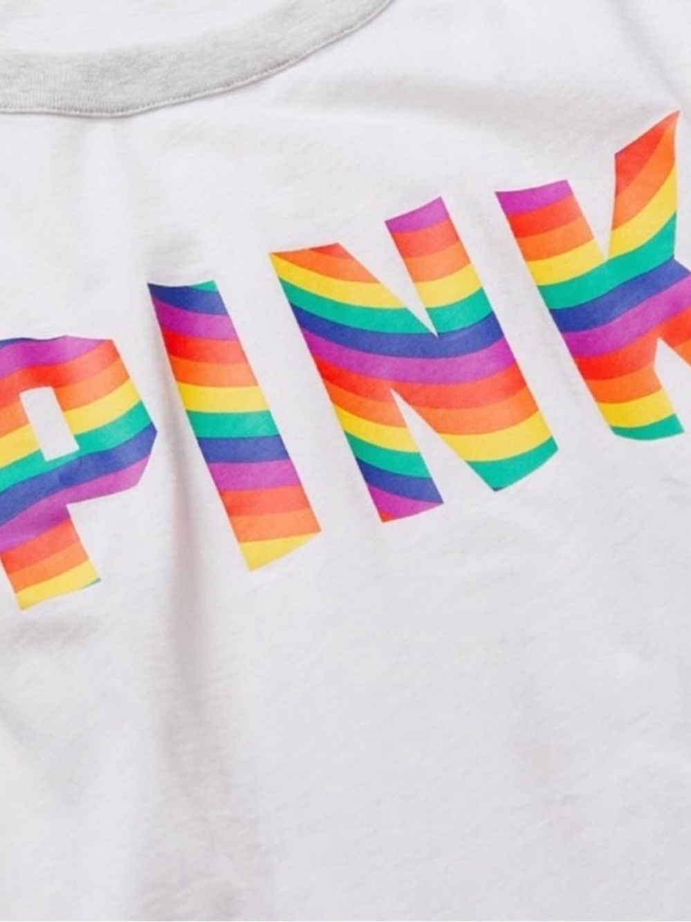 PINK Victoria's Secret White Crew Tee with Rainbow Logo size Large